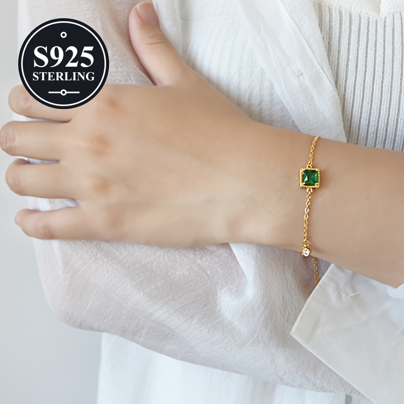 Hypoallergenic Created Emerald Square Sugar Bracelet for Women